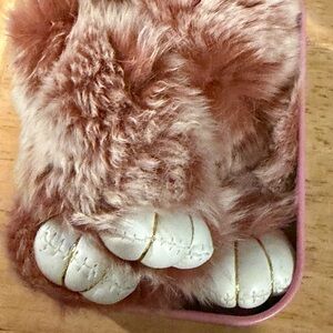 Plush Pink Furry Stuffed Animal with White Paw Details sure red brig bunnylulu